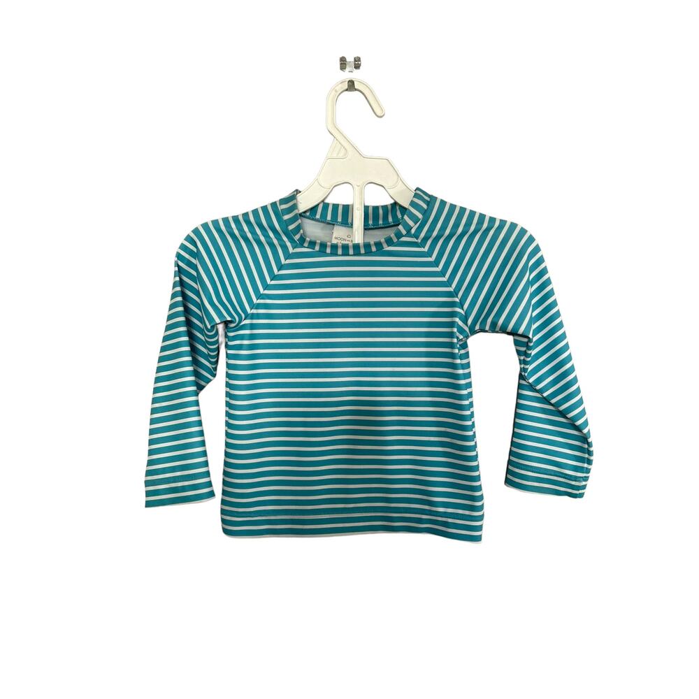 Moon and Back by Hanna Andersson Green Striped Long Sleeve Rash Guard Size 2T